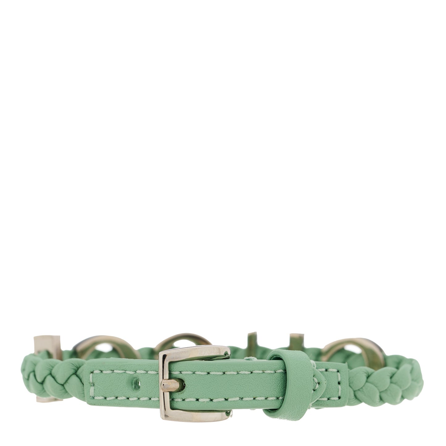 Calfskin Braided 'Gucci' Logo Bracelet S Green Silver