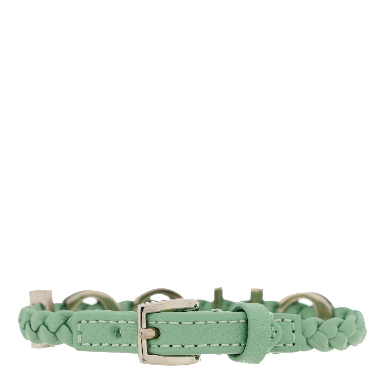 Gucci Calfskin Braided 'Gucci' Logo Bracelet S Green Silver 2 of 5