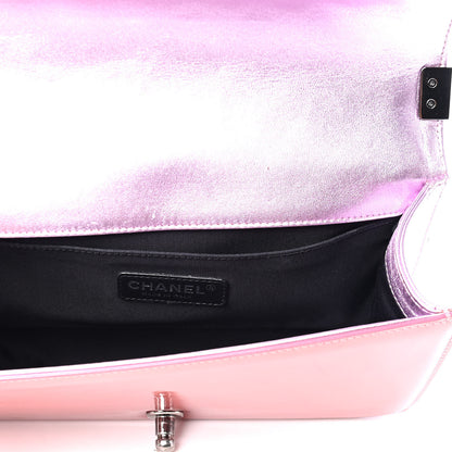 Chanel Metallic Patent Calfskin Quilted Medium Boy Flap Light Pink 4 of 7