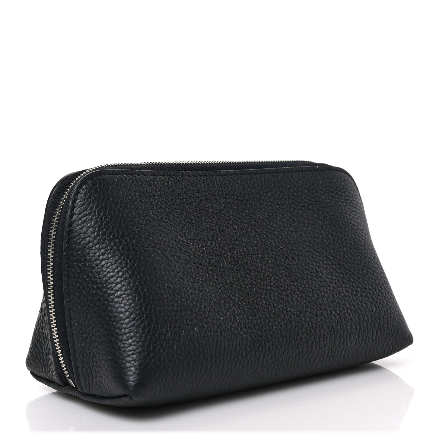Textured Calfskin Cosmetic Pouch Bag Black