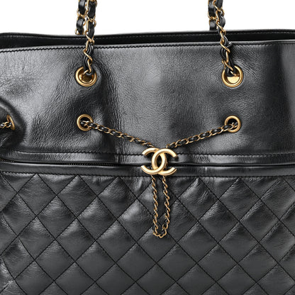 Chanel Metallic Aged Calfskin Quilted Drawstring Shopping Tote Dark Grey 7 of 14