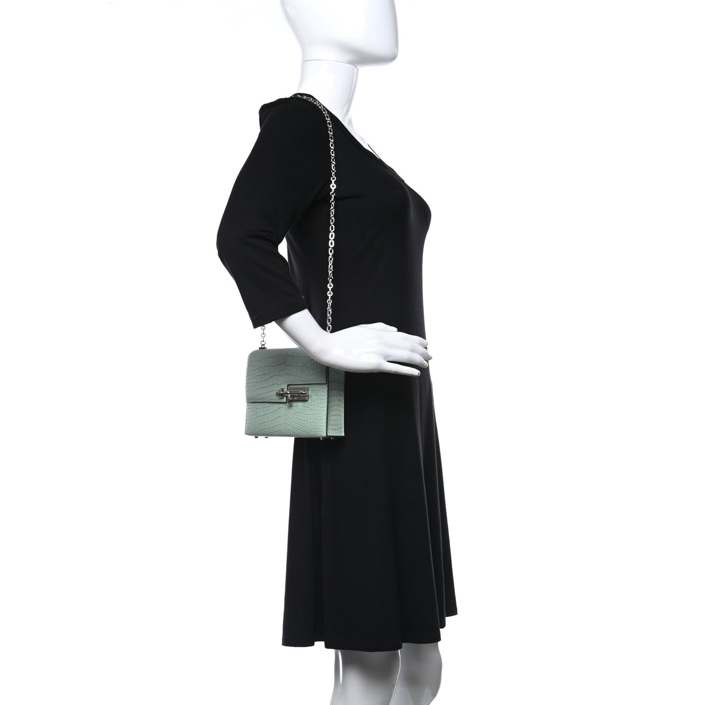 Matte Alligator Mini Verrou Chaine Bag Vert d’eau