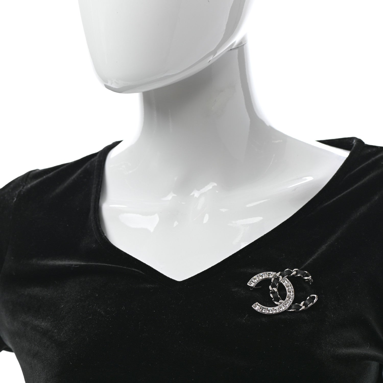 Chanel Lambskin Baguette Crystal CC Brooch Black Silver 2 of 5