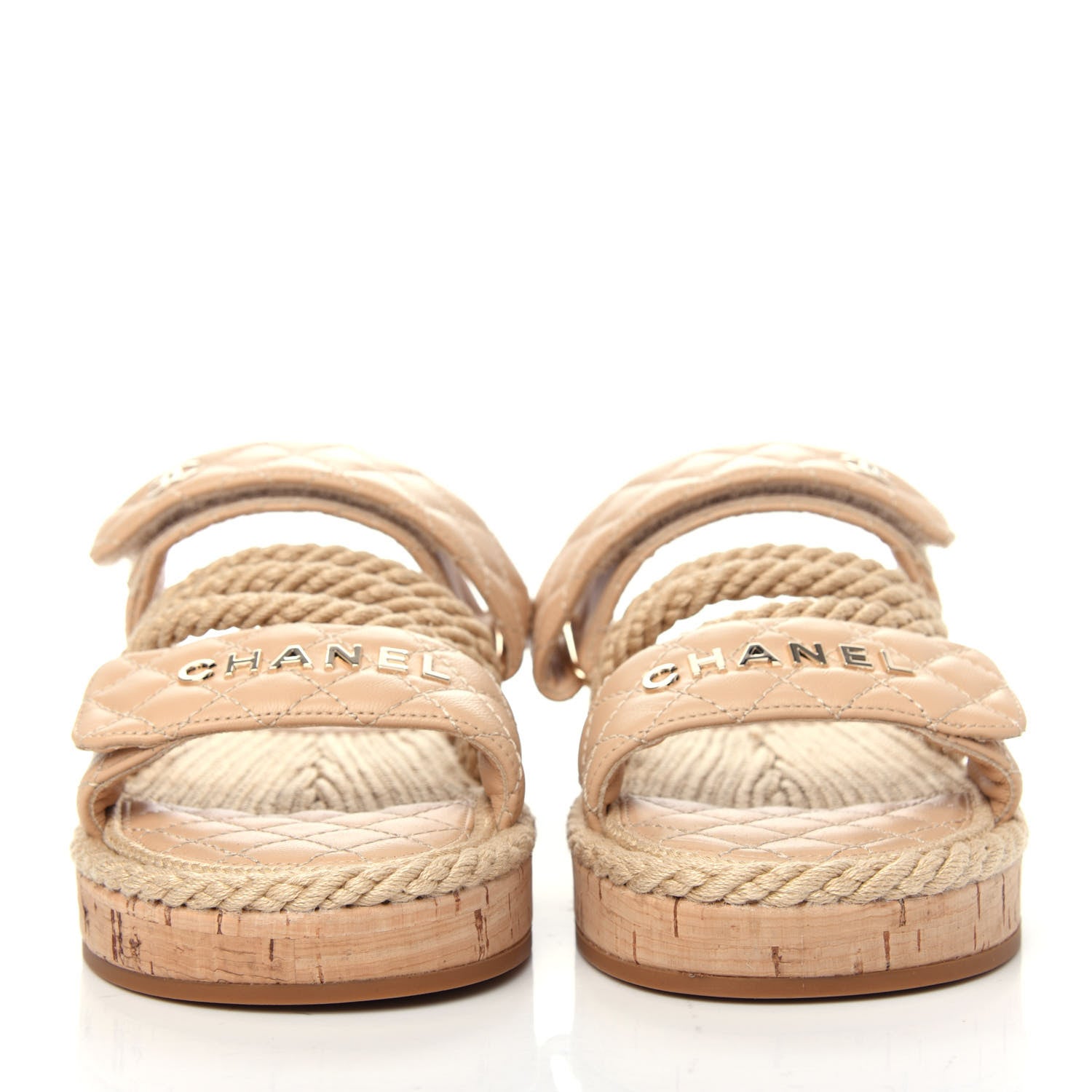 Chanel Cord Lambskin Quilted Logo Mules 37 Beige 2 of 10