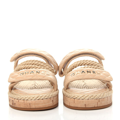 Chanel Cord Lambskin Quilted Logo Mules 37 Beige 2 of 10