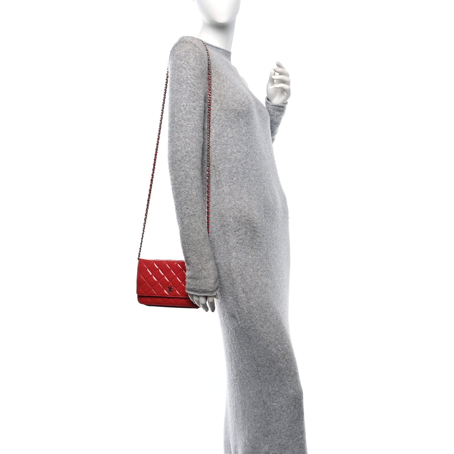 Patent Calfskin Quilted Wallet On Chain WOC Pink