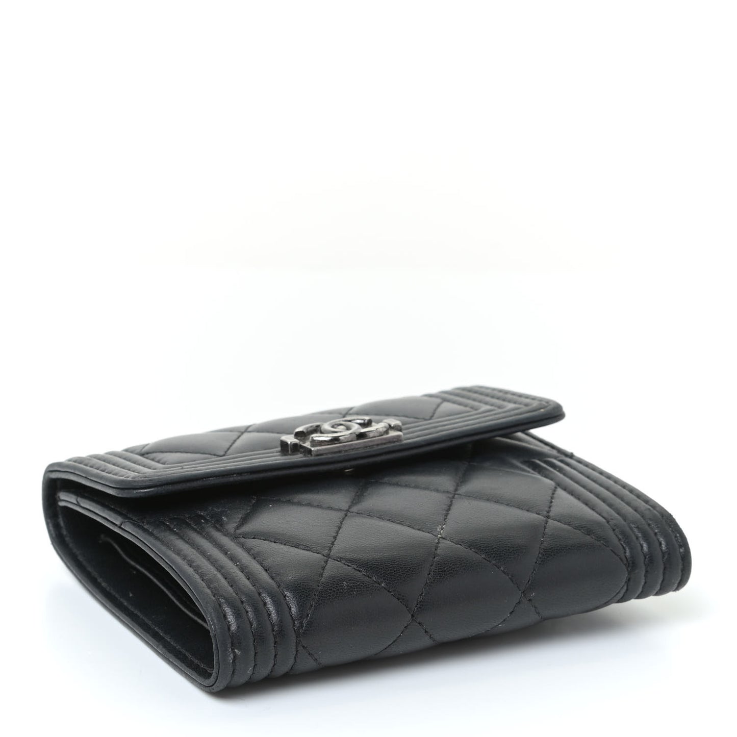 Lambskin Quilted Compact Boy Wallet Black