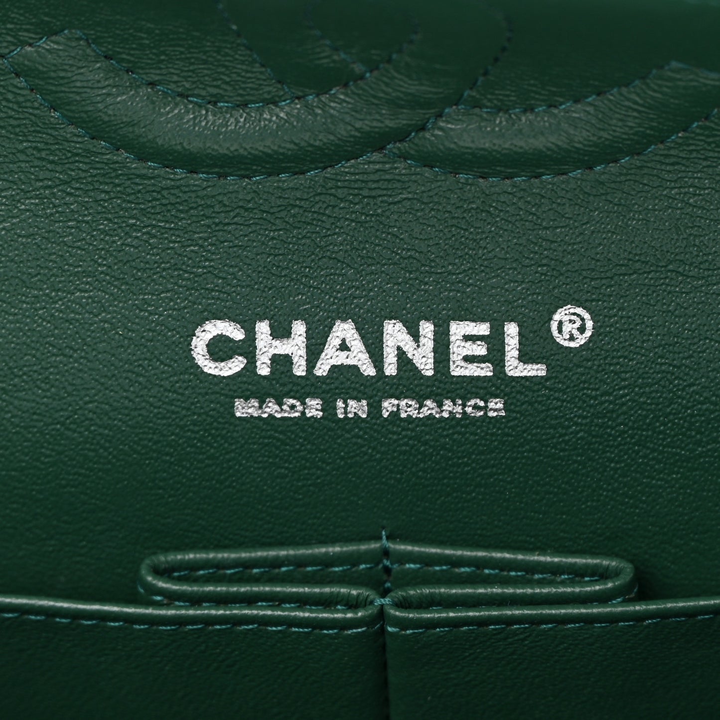 Patent Calfskin Quilted Medium Double Flap Green