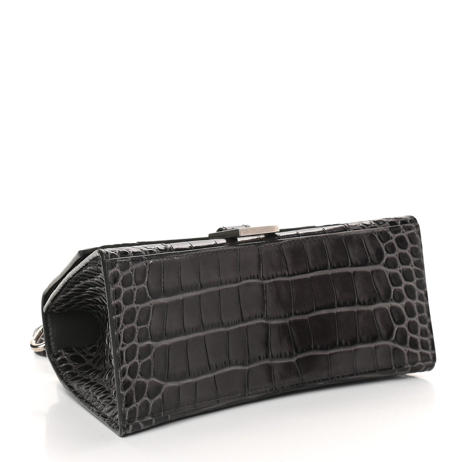 Balenciaga Shiny Calfskin Crocodile Embossed Small Hourglass Top Handle Bag Dark Grey 3 of 8