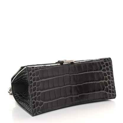 Balenciaga Shiny Calfskin Crocodile Embossed Small Hourglass Top Handle Bag Dark Grey 3 of 8