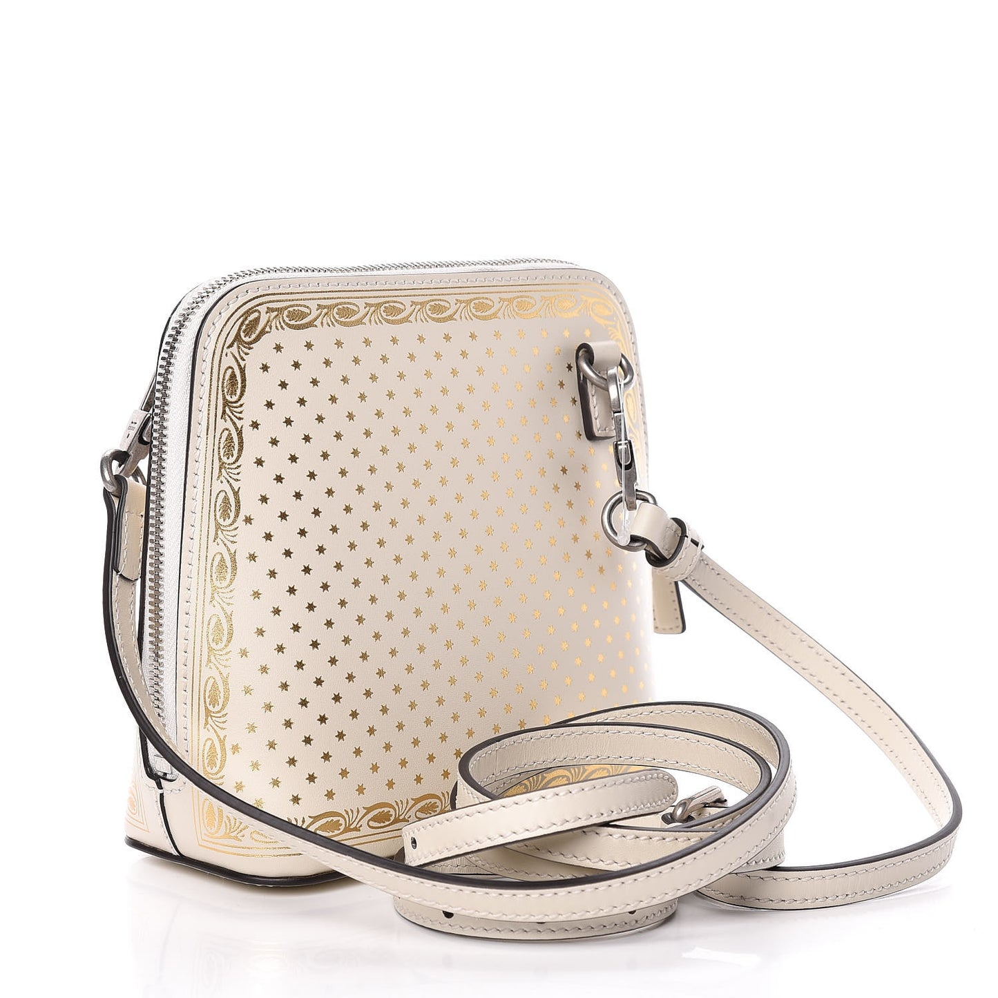 X SEGA Calfskin GUCCY Stars Mini Dome Shoulder Bag Mystic White Gold