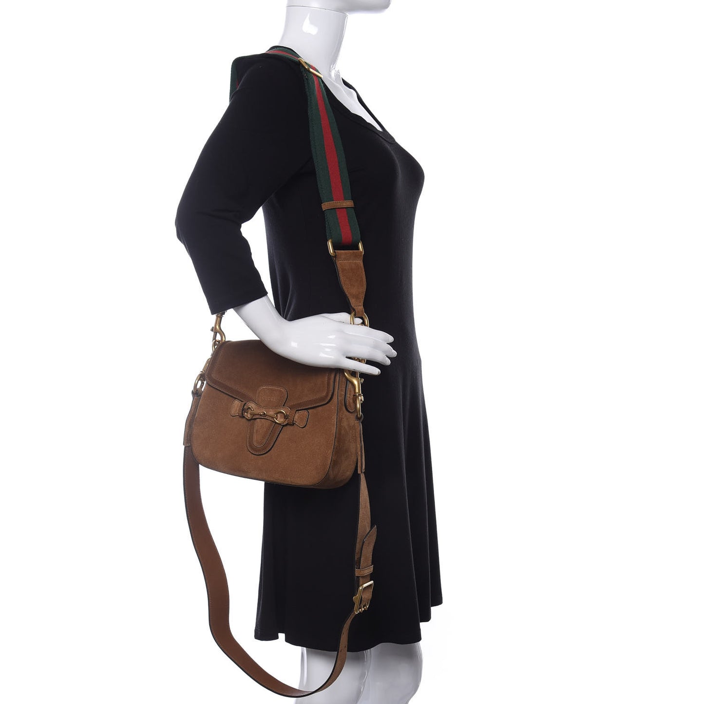 Suede Medium Lady Web Shoulder Bag New Marron