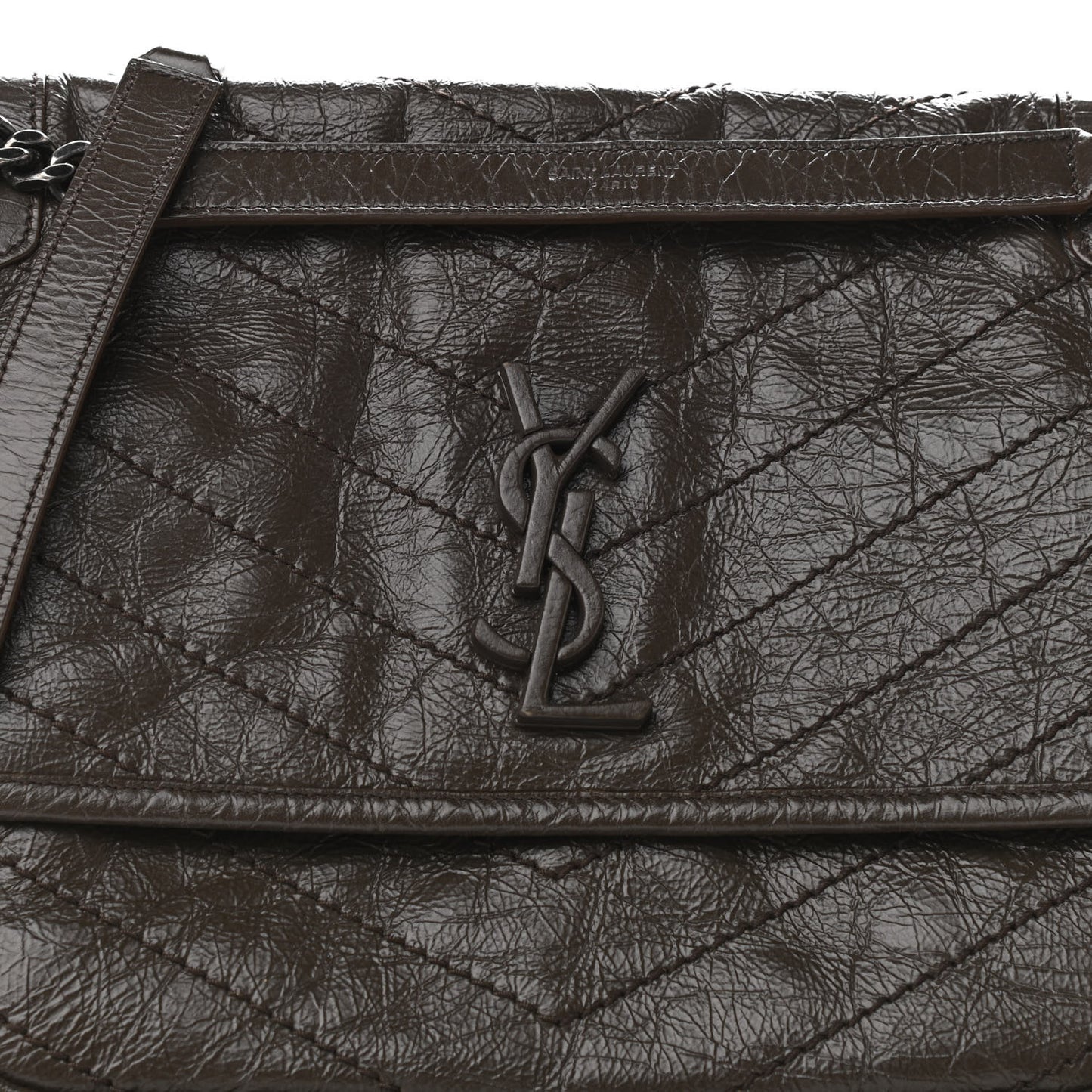 Crinkled Calfskin Matelasse Monogram Medium Niki Chain Satchel Faggio