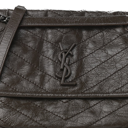 Saint Laurent Crinkled Calfskin Matelasse Monogram Medium Niki Chain Satchel Faggio 12 of 14