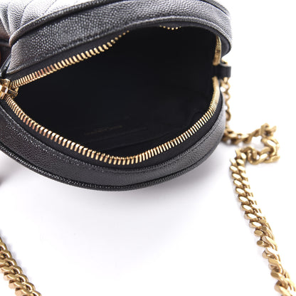 Saint Laurent Grain De Poudre Matelasse Chevron Quilted Round Vinyle Camera Bag Black 5 of 10