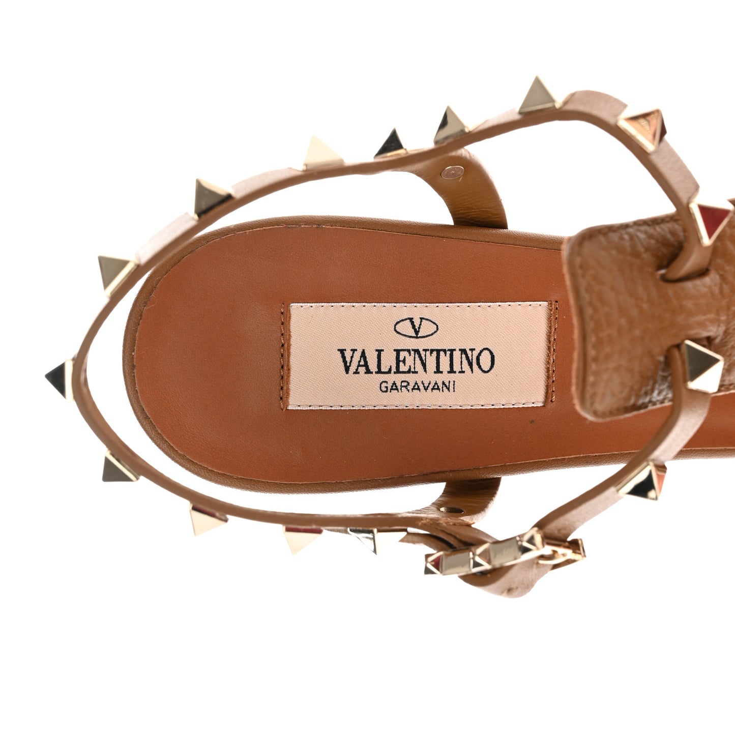 Grained Calfskin Rockstud T-Strap 5/105mm Sandals 36 Tobacco