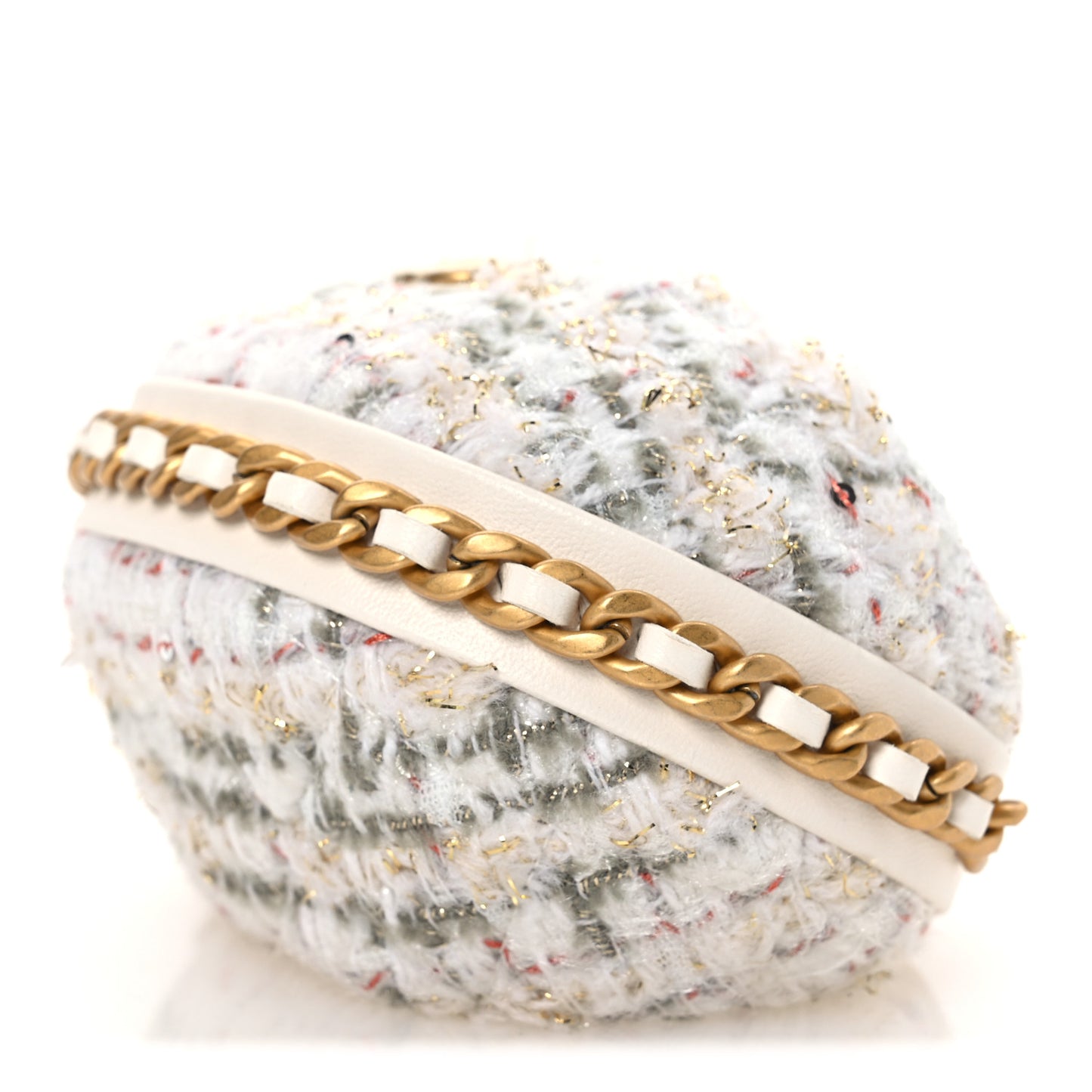 Wool Tweed Quilted Chain Around Mini Pouch Ecru Khaki Gold Red
