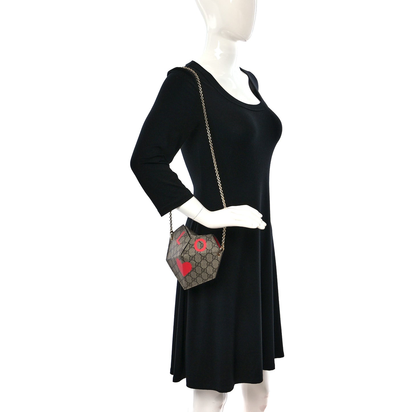 GG Supreme Monogram Love Heart Valentines Day Mini Padlock Heart Bag Beige Ebony New Geranium