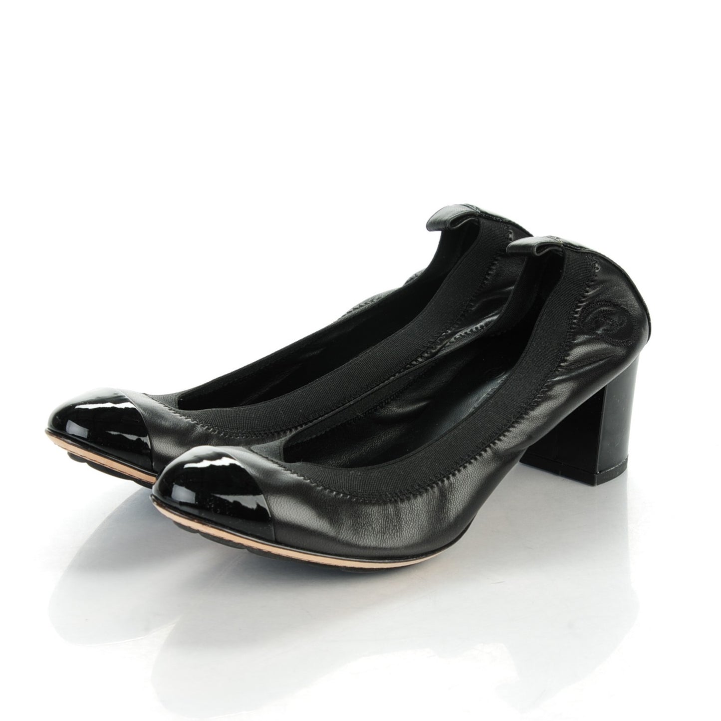 Lambskin Patent CC Elastic Cap Toe Ballerina Pumps 38.5 Black
