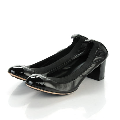 Chanel Lambskin Patent CC Elastic Cap Toe Ballerina Pumps 38.5 Black 3 of 7