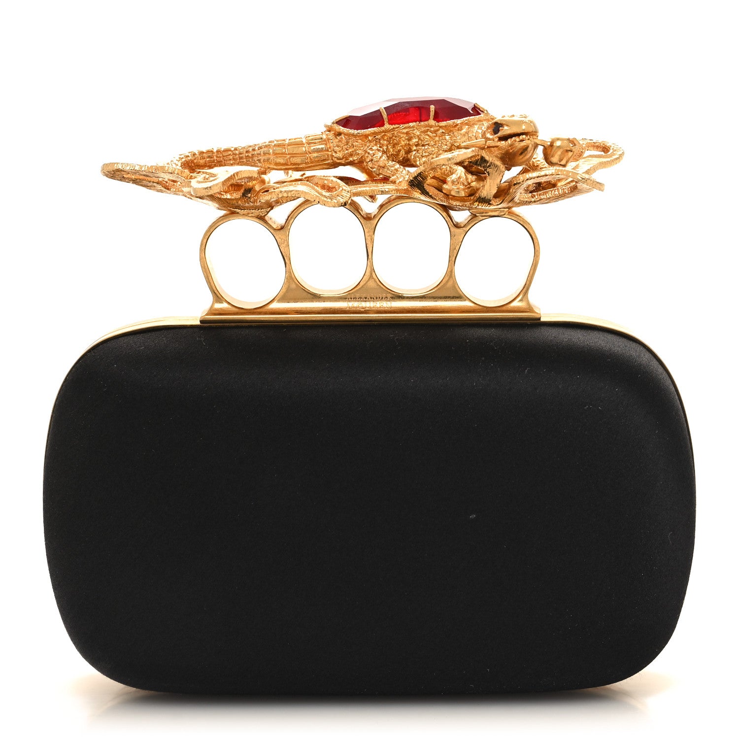 Alexander McQueen ALEXANDER MCQUEEN Satin Salamander Knuckle Box Clutch Clutch Black 1 of 13