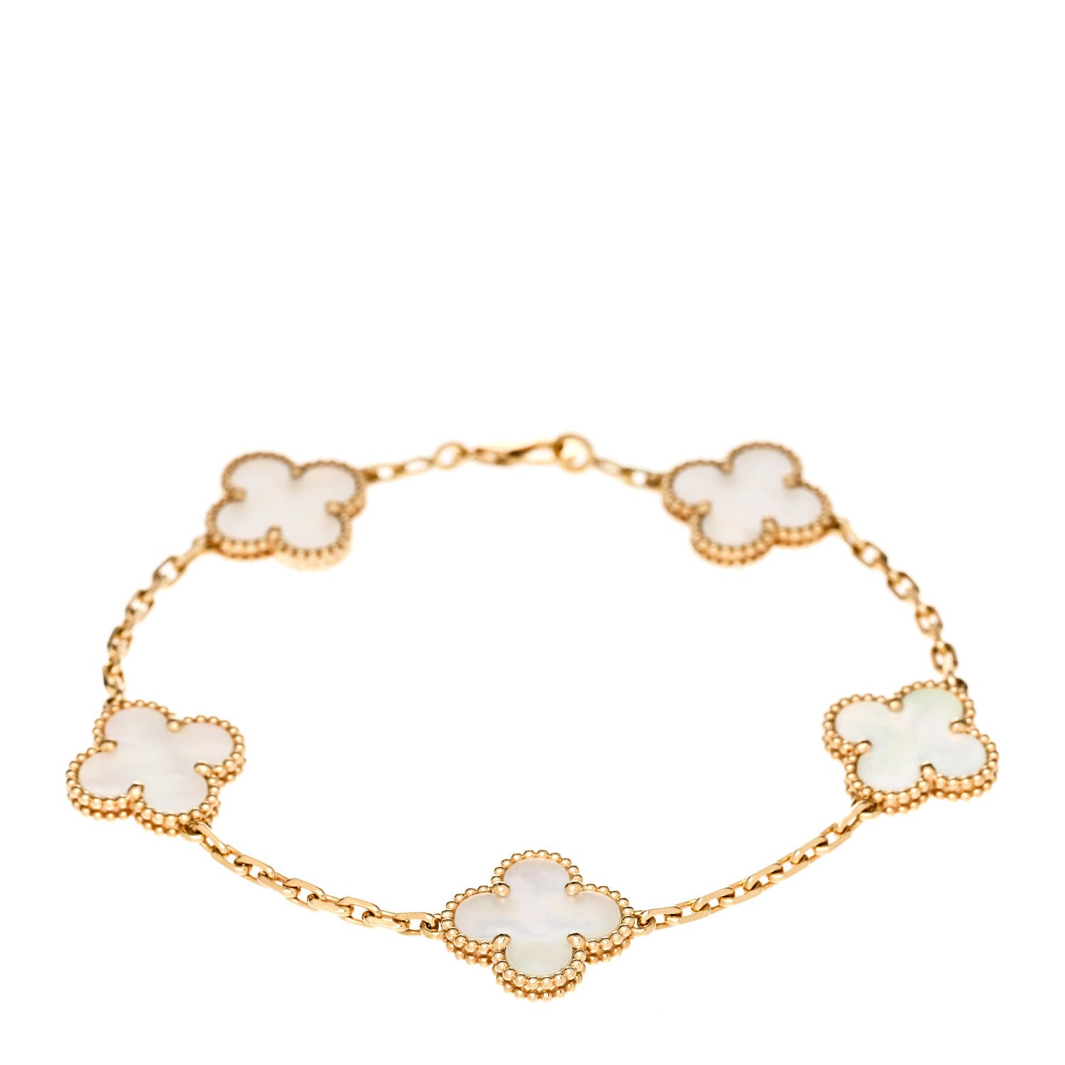 Van Cleef & Arpels 18K Yellow Gold Mother of Pearl 5 Motifs Vintage Alhambra Bracelet 1 of 5