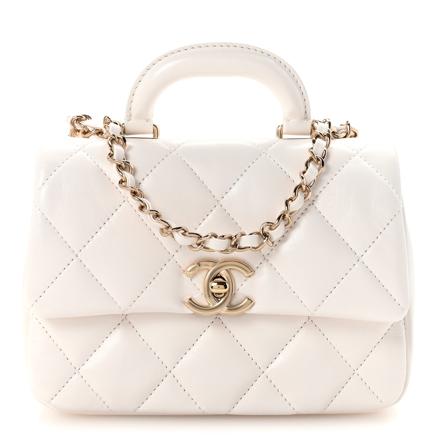 Shiny Lambskin Quilted Mini Coco Trip Flap Bag White
