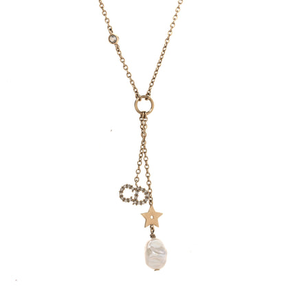 Christian Dior Crystal Pearl CD Shiny-D Tribal Long Necklace Gold 4 of 6