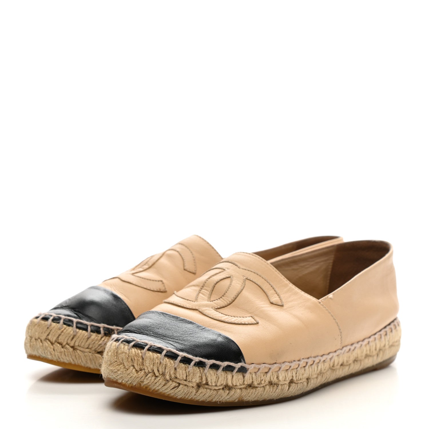 Chanel Lambskin CC Espadrilles 38 Beige Black 3 of 16