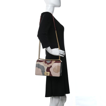 Chanel Lambskin Suede Patchwork Medium Act I Camellia Boy Flap Beige Burgundy Grey 2 of 9