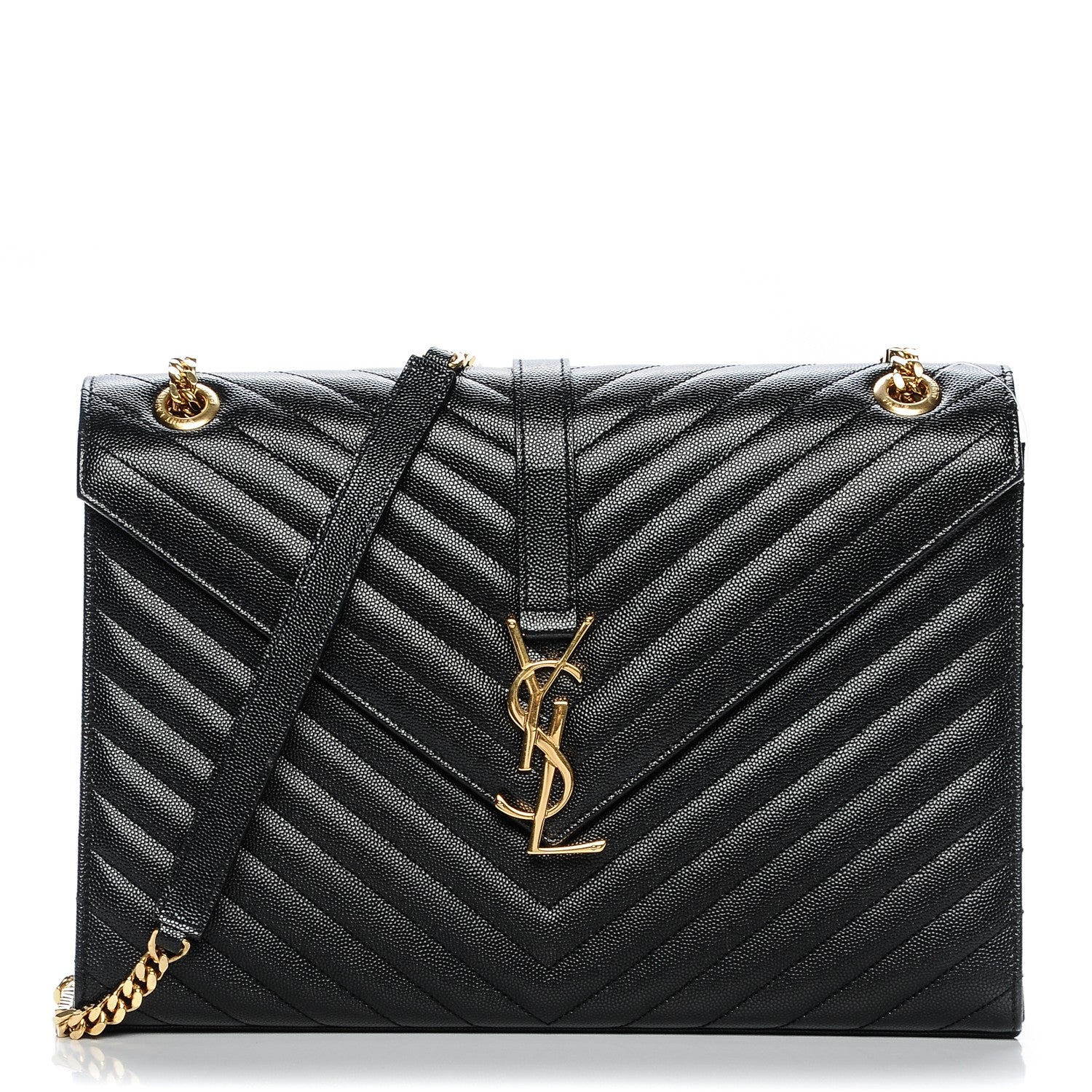 Saint Laurent Grain De Poudre Matelasse Chevron Large Monogram Satchel Black 1 of 7