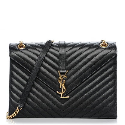 Saint Laurent Grain De Poudre Matelasse Chevron Large Monogram Satchel Black 1 of 7