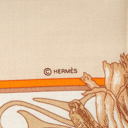 Hermes Cashmere Silk Kachinas Shawl 140 Orange Blanc Beige 6 of 6