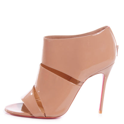 Christian Louboutin Patent Cachottiere 100 Peep Toe Booties 37.5 Nude 1 of 6