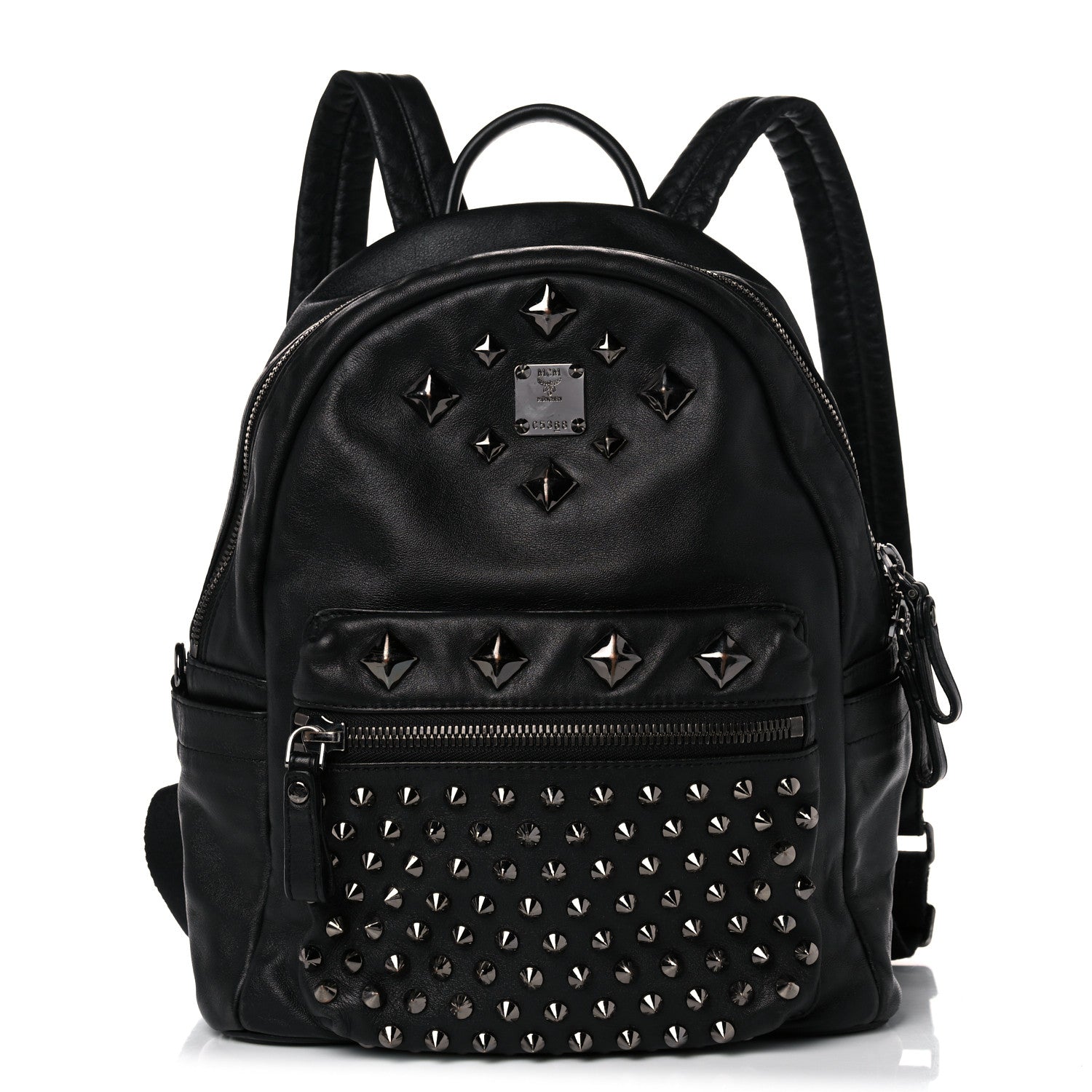 MCM Calfskin Medium Studded Backpack Black 1 of 15
