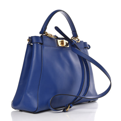 Fendi Vitello Morgan Fabric Jacquard Pequin Medium Peekaboo Iconic Satchel Blue Neon Tobacco 3 of 9