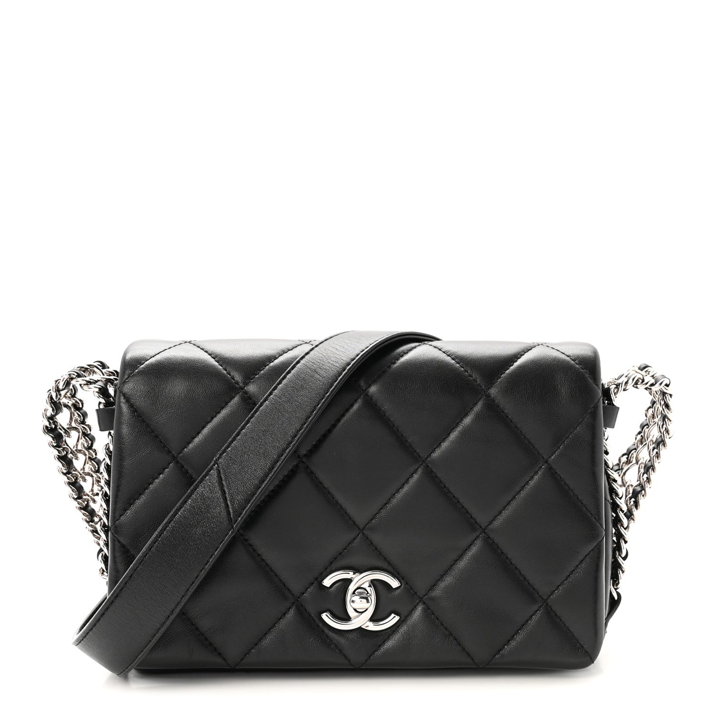 Lambskin Quilted Small Chain Rows Flap Black