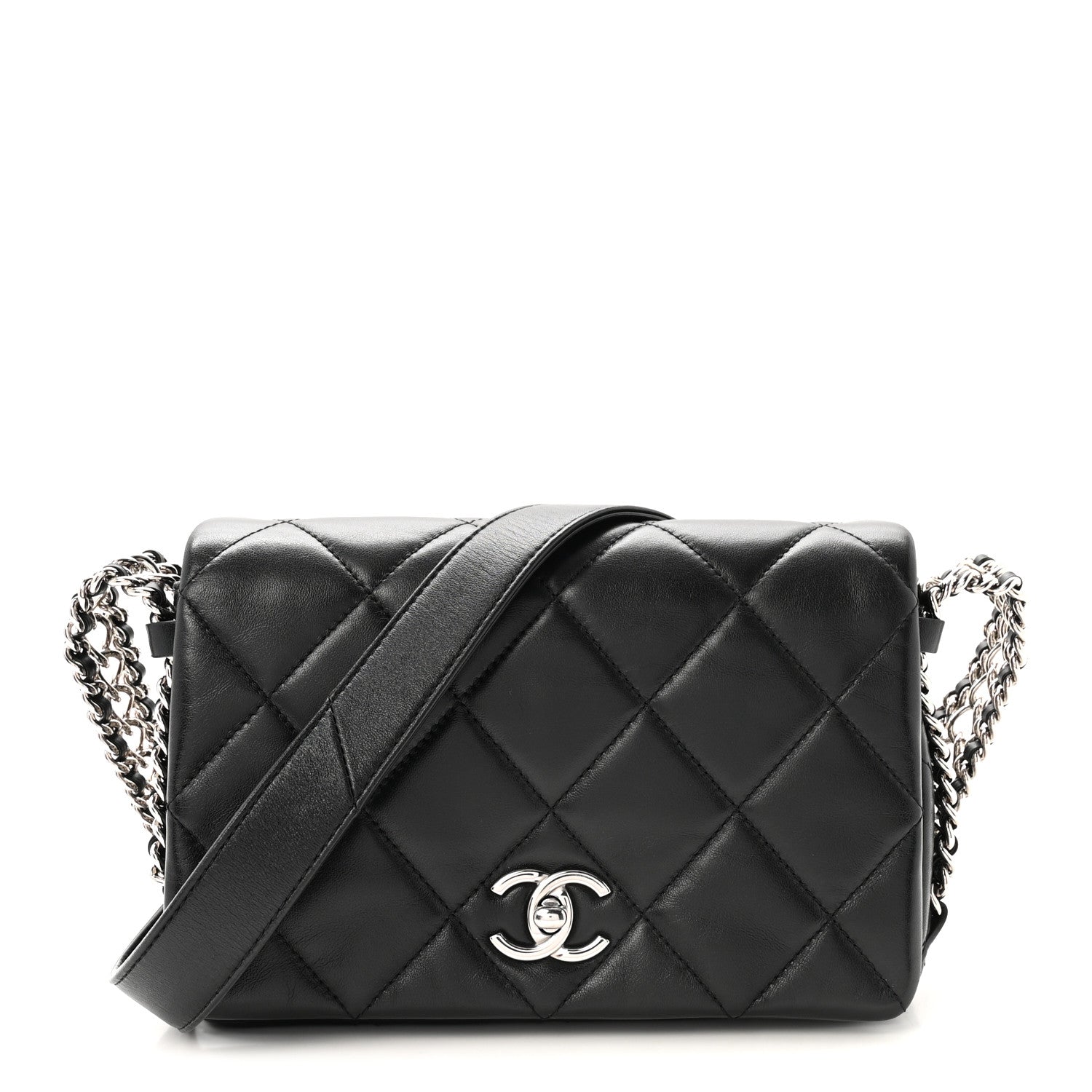 Chanel Lambskin Quilted Small Chain Rows Flap Black 1 of 10