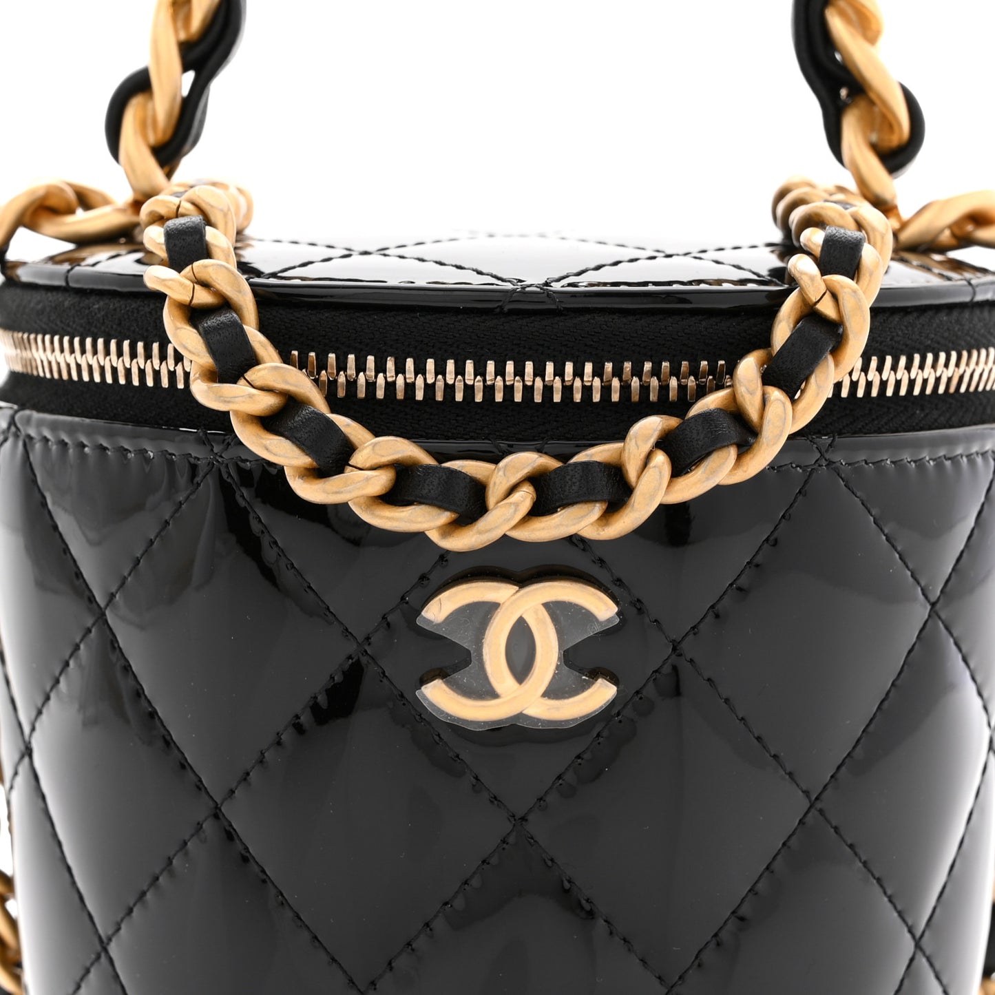 Patent Quilted Afternoon Tea Top Handle Vanity Case With Chain Black