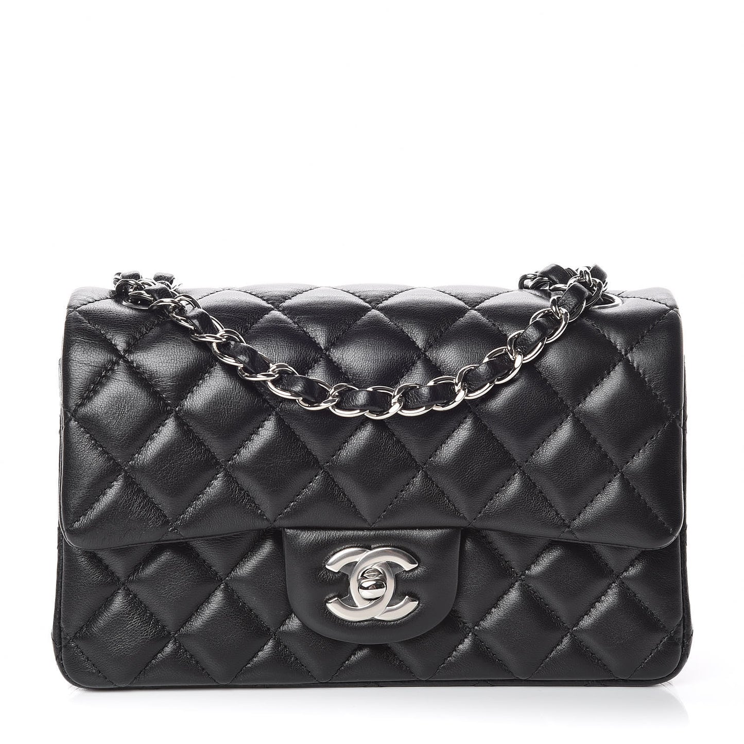 Lambskin Quilted Mini Rectangular Flap Black