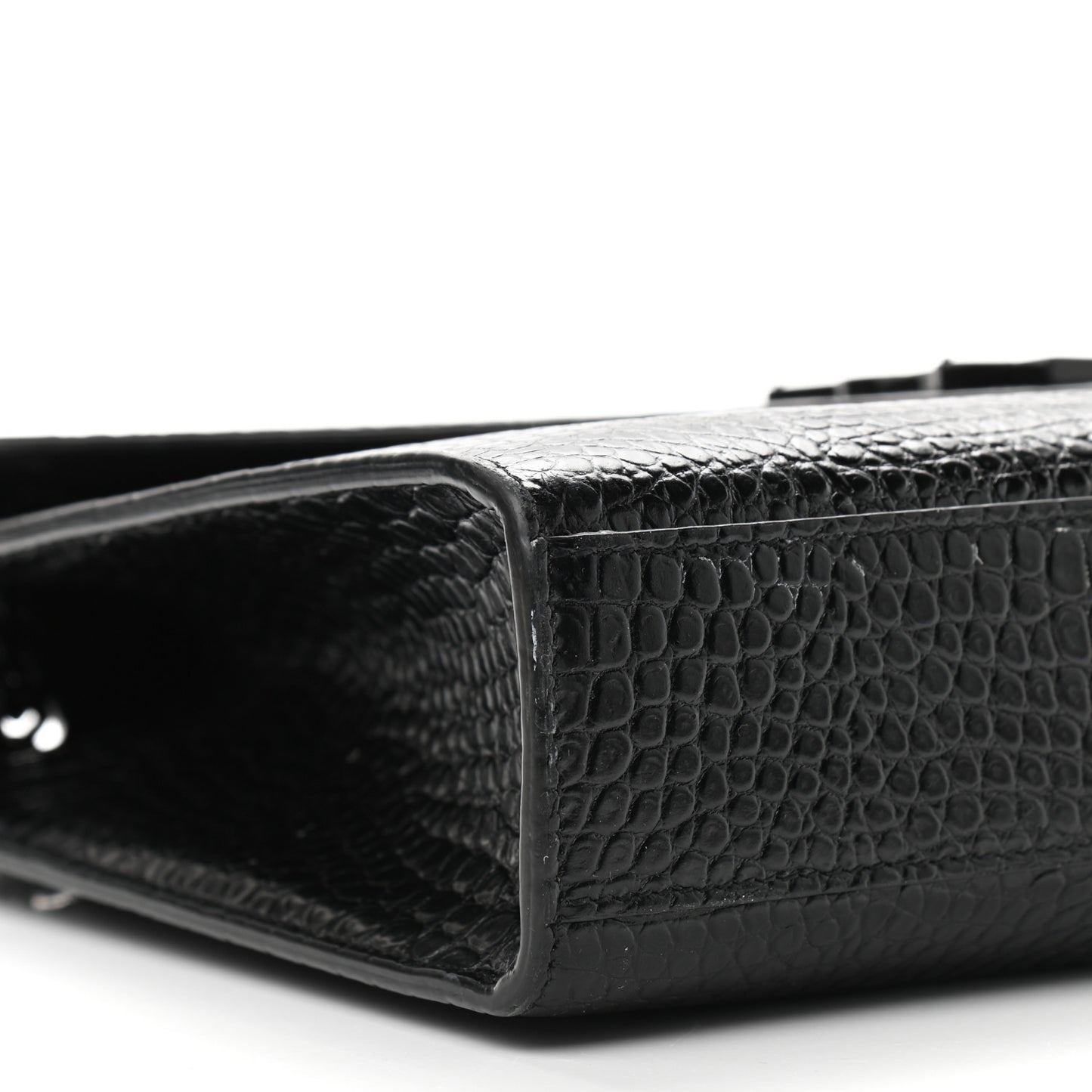 Calfskin Crocodile Embossed Monogram Large Satchel Black