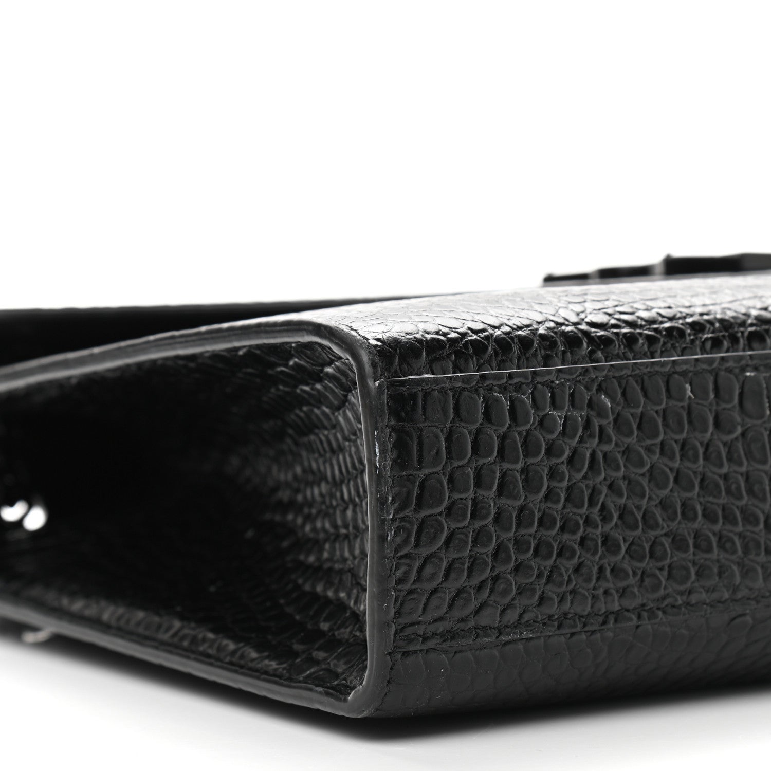 Saint Laurent Calfskin Crocodile Embossed Monogram Large Satchel Black 14 of 15