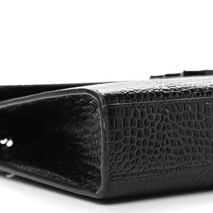 Saint Laurent Calfskin Crocodile Embossed Monogram Large Satchel Black 14 of 15
