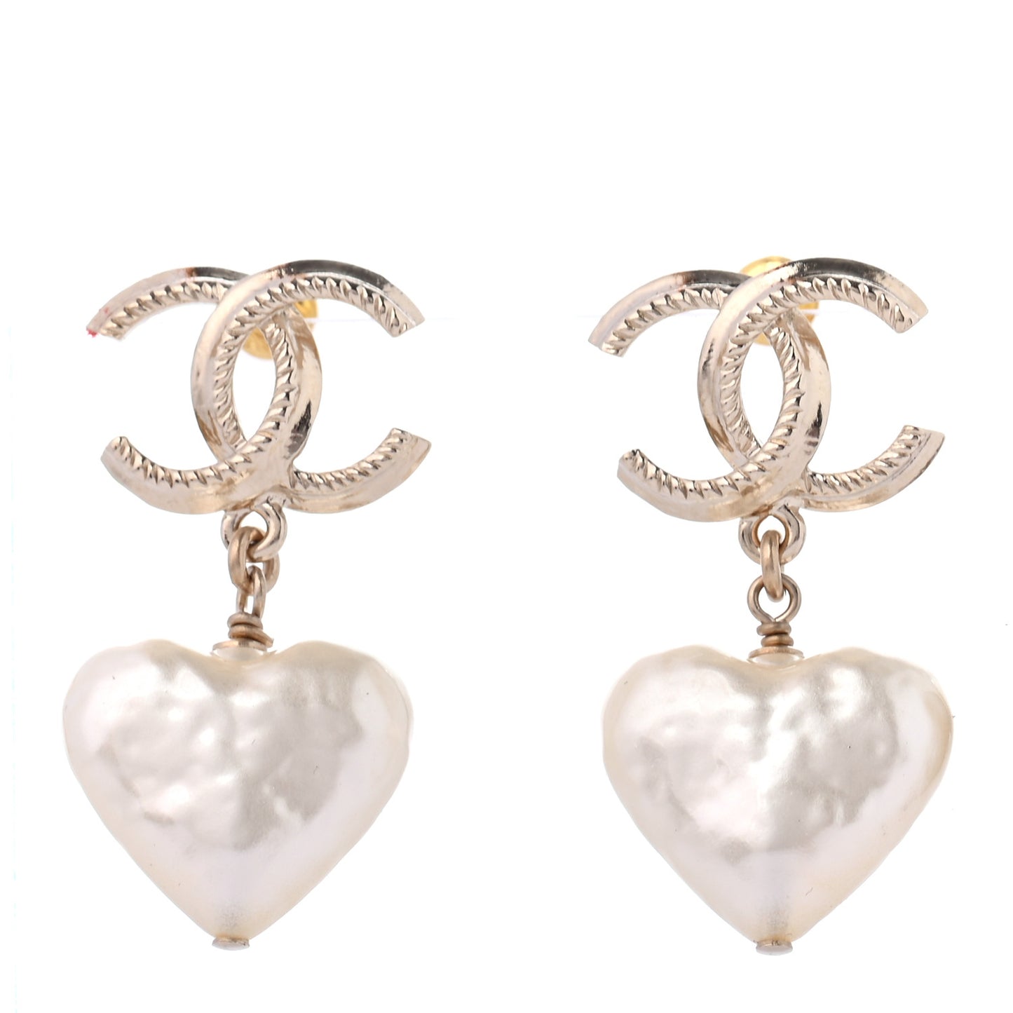Pearl CC Heart Drop Earrings Gold