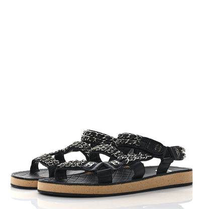 Chanel Lambskin Chain Sandals 40 Black 3 of 8
