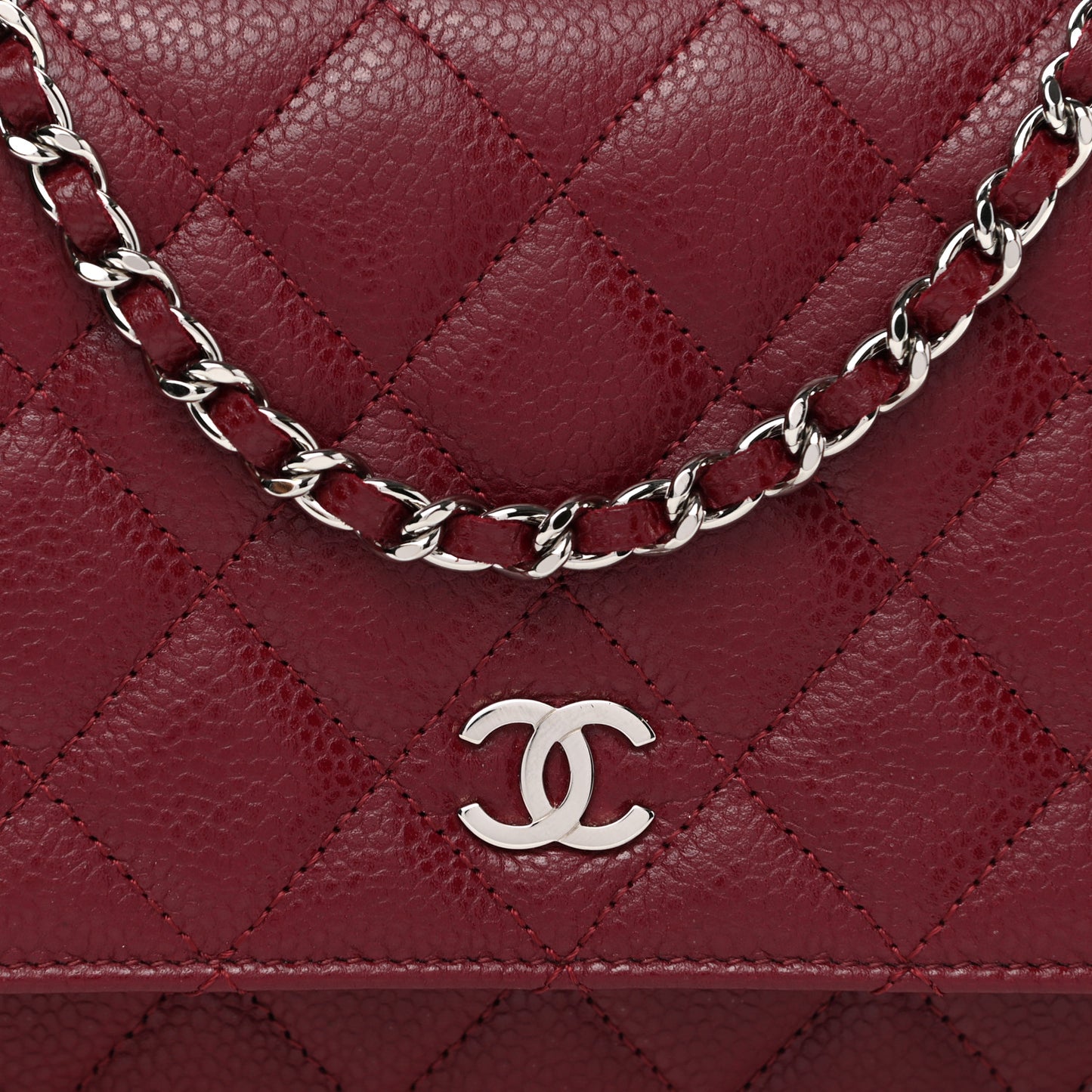 Caviar Quilted Wallet on Chain WOC Burgundy