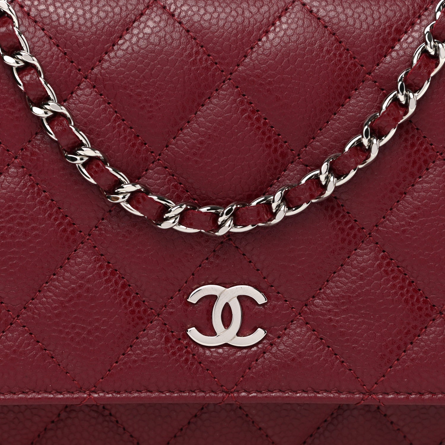 Chanel Caviar Quilted Wallet on Chain WOC Burgundy 11 of 12