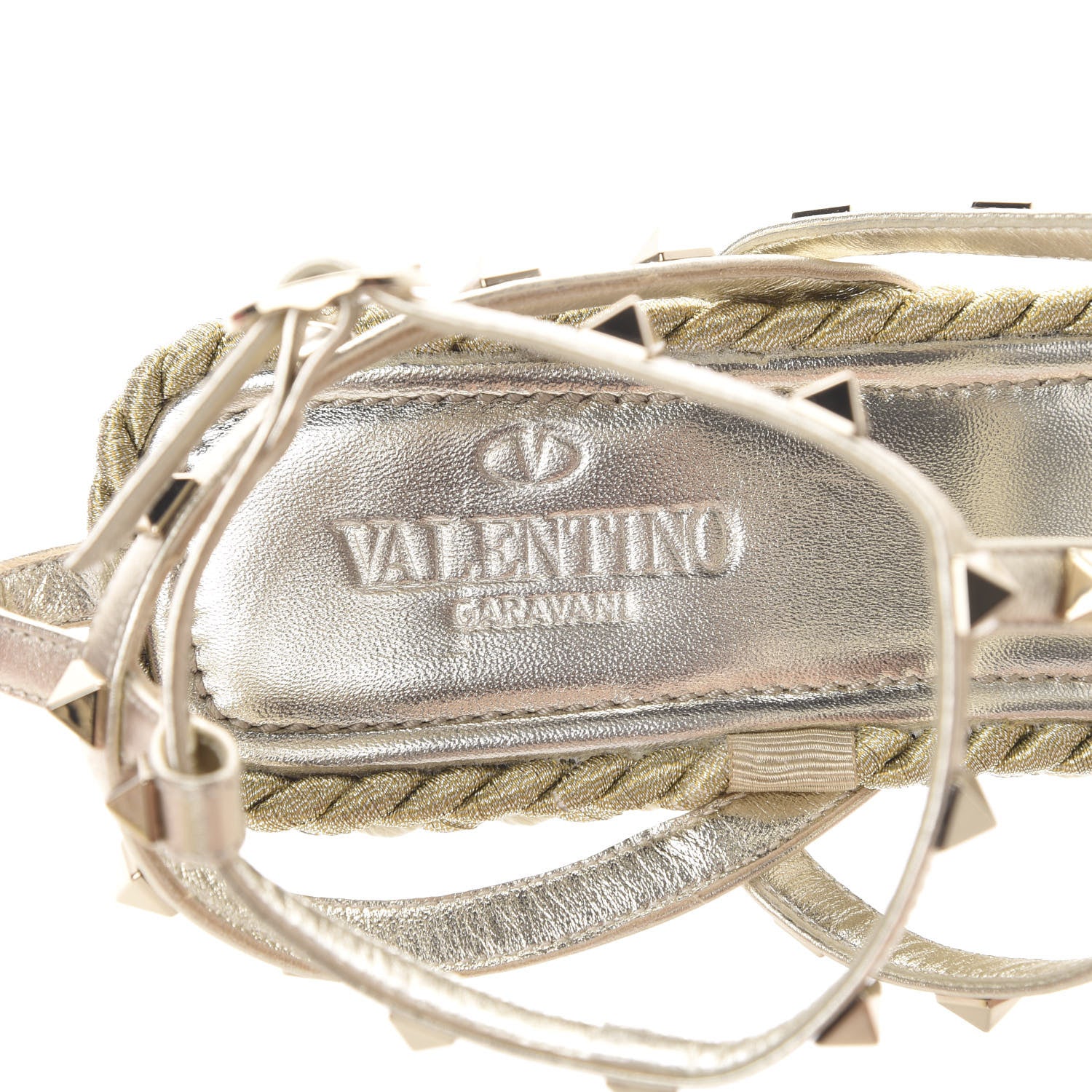 Valentino Garavani Metallic Nappa Rockstud Ankle Strap Torchon Espadrille Caged 25/95mm Wedge Sandals 41 Platino 7 of 8