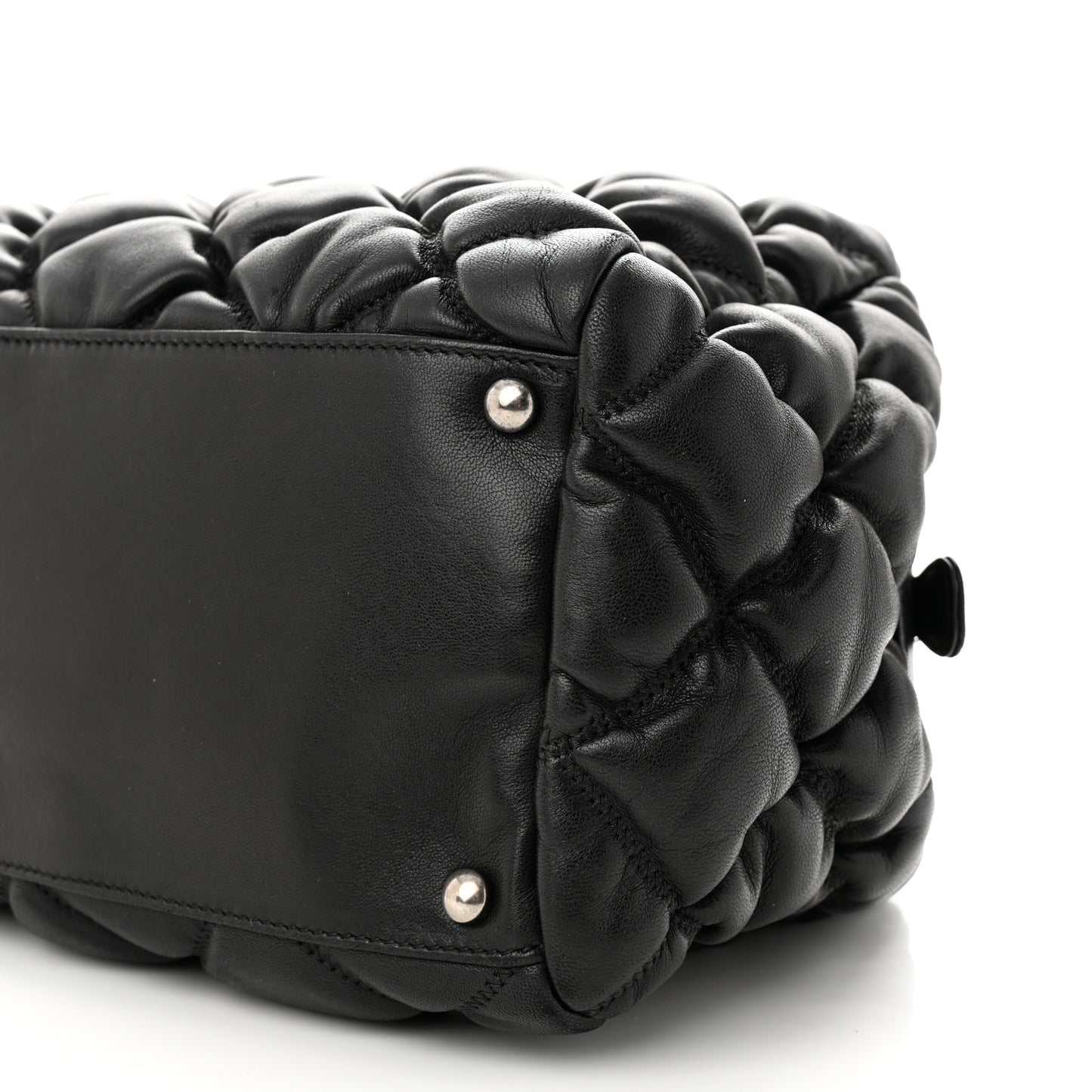 Calfskin Bubble Quilt Bowler Black
