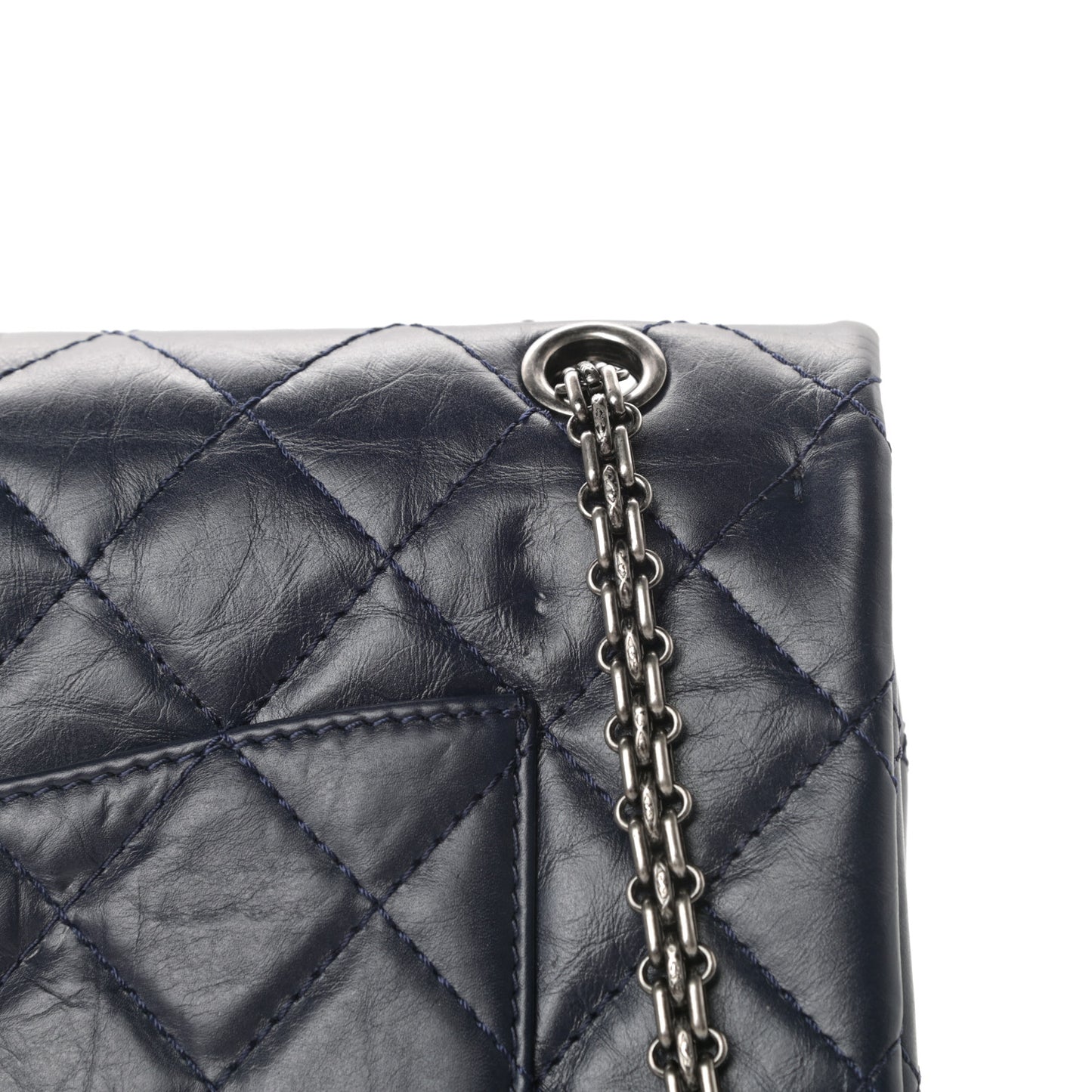 Aged Calfskin Quilted 2.55 Reissue 227 Flap Navy Blue
